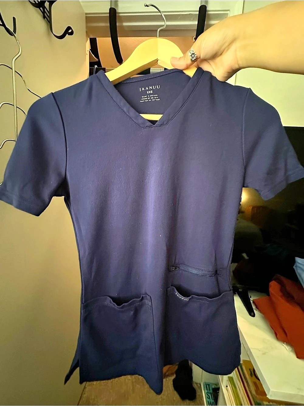 JAANUU Short Sleeve Medical Scrub Top in Blue Size XXS